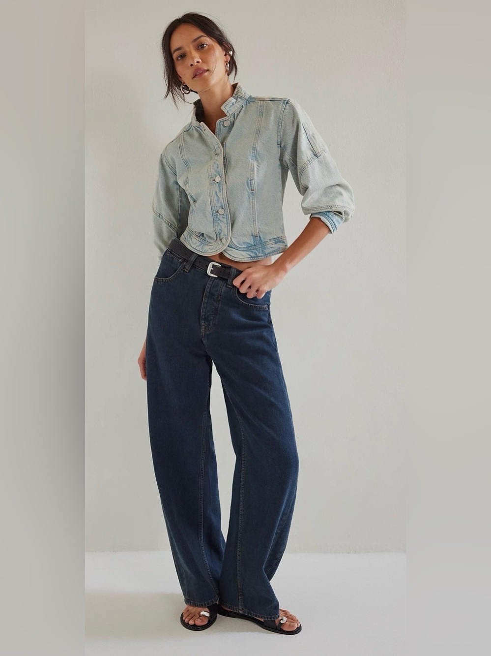 Free People We The Free Truro Baggy Puddle Wide Leg Jeans Deep Seas 28 Barrel